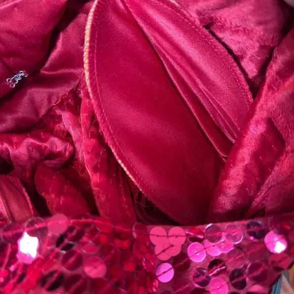 Vintage OLEG CASSINI 12 Open Back True Red Sequin Dress 80s 90s Mob Wife Large Dresses